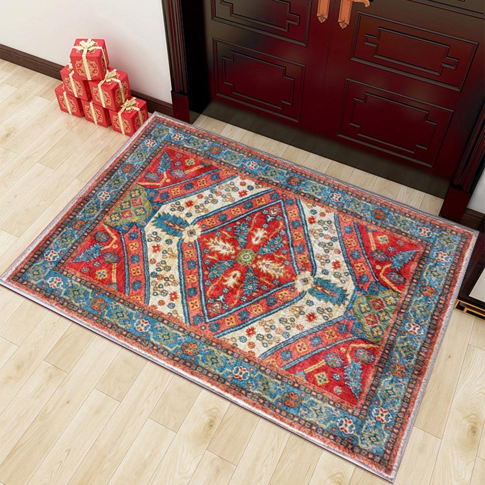 Vintage Ethnic Style Door Mat With Persian Floral Geometric Patterns NonSlip Retro Entrance Rug For Families Home Decor