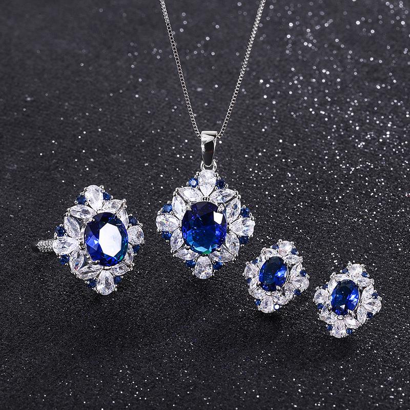 Jewelry Popular Ring Simulation Blue Glass Denier Pendant Ring 10 * 12 Stud Earrings 6 * 8 Set
