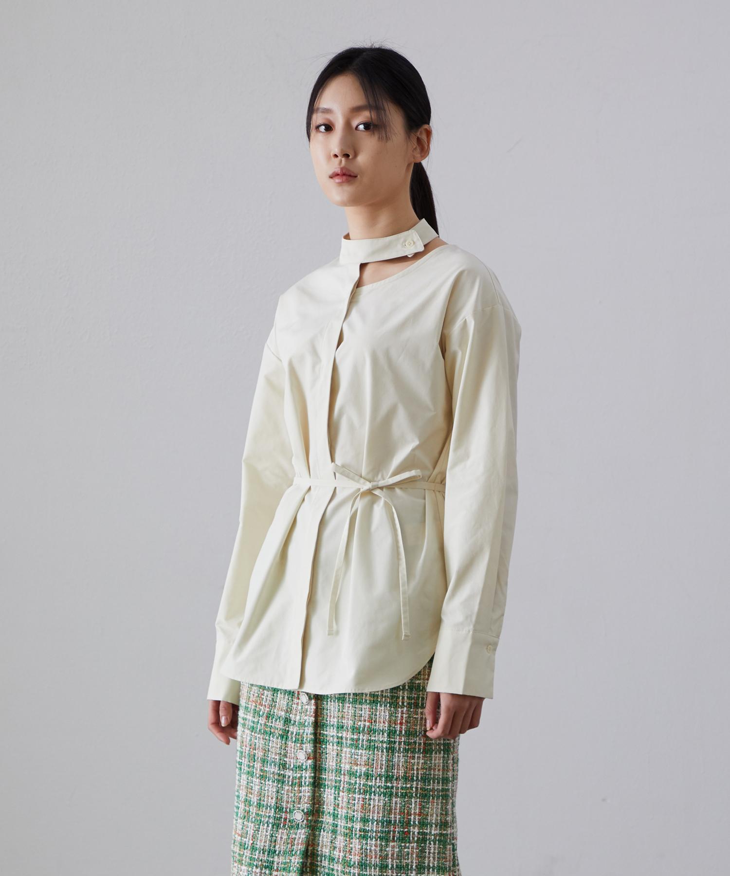 Modern Able Neck-Detailed Asymmetrical Shirt - Yellow Free