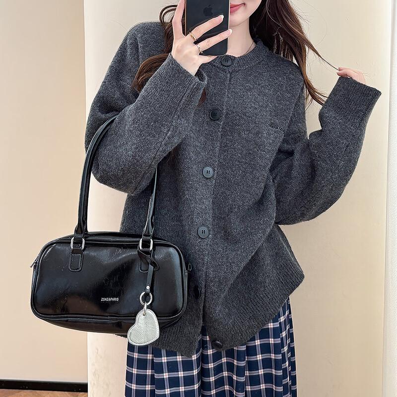 TonLion Women's Embroidered Round Neck Knit Cardigan