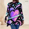 Women Plus Size V Neck Long Sleeve Printed Asymmetric Hem Flared Tunic Top