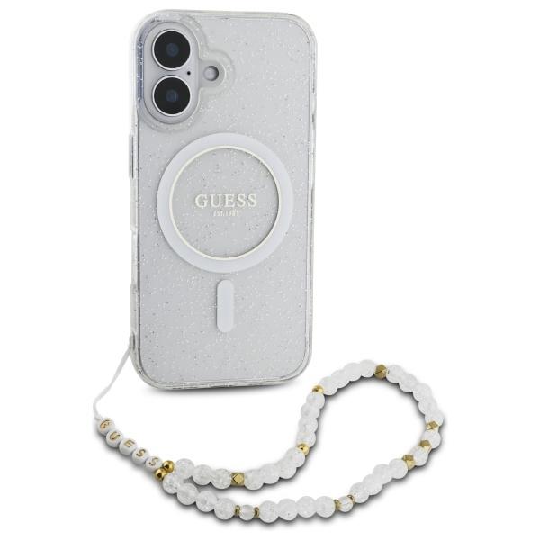 Guess Guhmp16Mhgcrelst Iphone 16 Plus6.7 Przeźroczysty/Transparent Hardcase Iml Glitter With Pearl Strap Magsafe