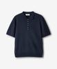 ECORR Linen Henley Neck Collar Crop Short Sleeve Knit_Navy