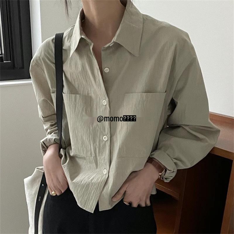 2025 Spring/Autumn Women's Long Sleeve Solid Color Lapel Shirt Jacket with Double Pockets