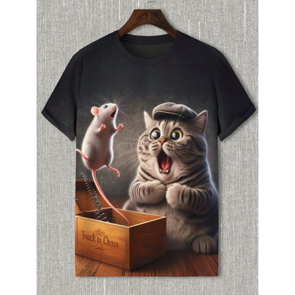 New Funny Cat Play Chess T-Shirts 3D Print Men Women Short Sleeve Hip Hop T Shirt Oversized Y2K Harajuku Tees Tops Kids Clothing
