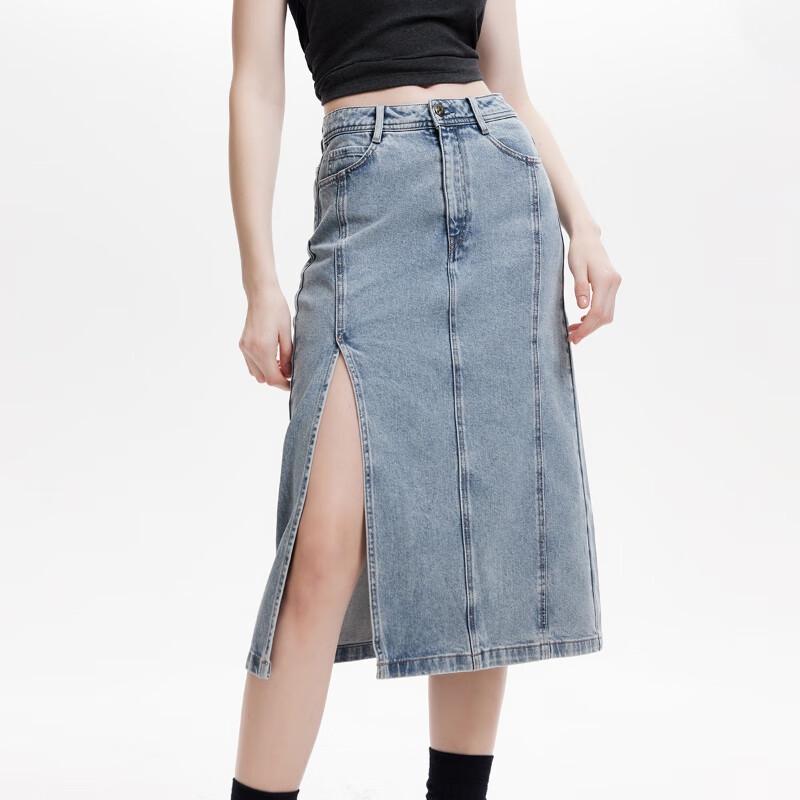 ONLY Women's High-Waist Slit Denim Midi Skirt