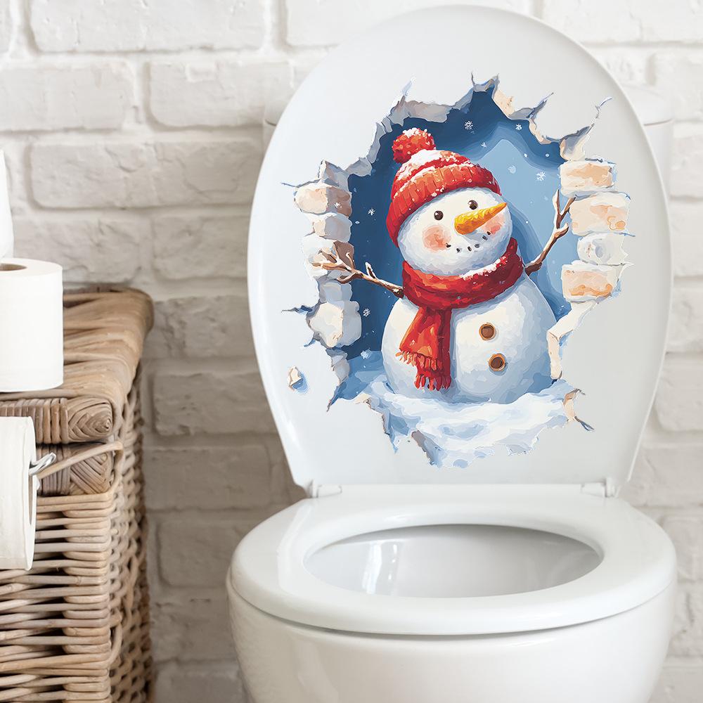 Wholesale of Cartoon Wall-breaking Christmas Snowman Festive Atmosphere Home Wall Beautification Stickers Self-adhesive for Export
