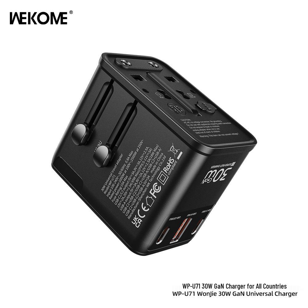 

WEKOME Vip 30W Universal Travel Adapter for EU, UK, US, 1200W Direct Plug WP-U71 Universal Charger чёрный