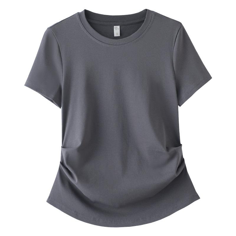 Summer Women's Solid Colour Round Neck Slim Versatile Half-sleeved Casual Cotton Short-sleeved T-shirt