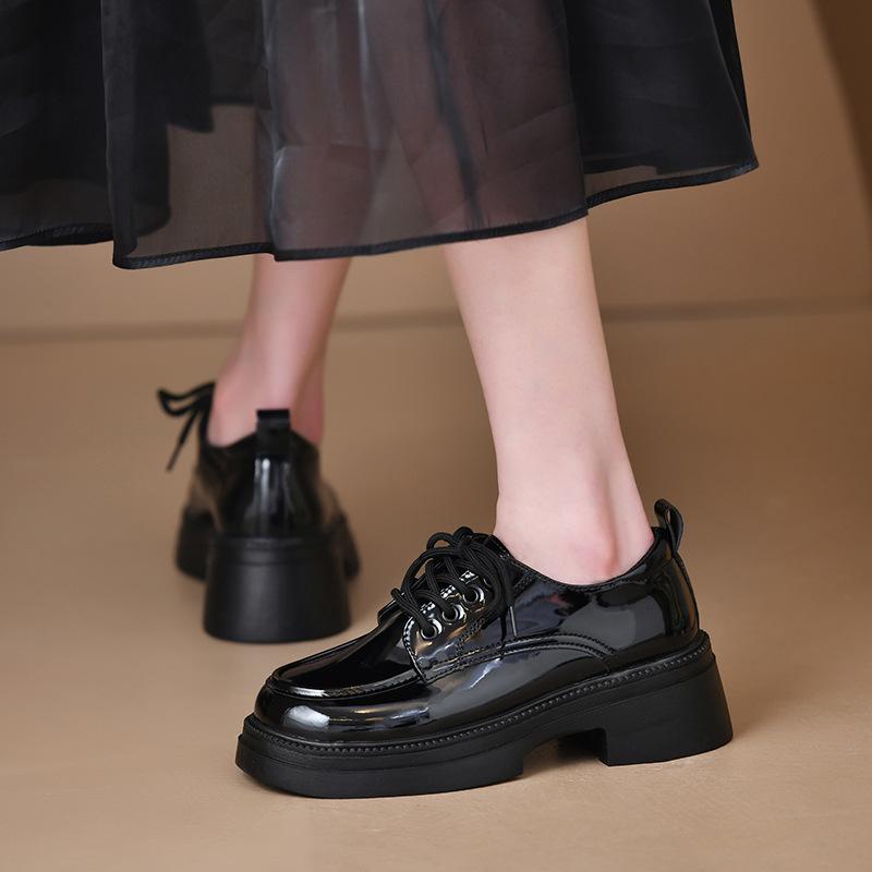 Black retro platform British style small leather shoes for women's spring and autumn new thick heel French Mary Jane shoes for children