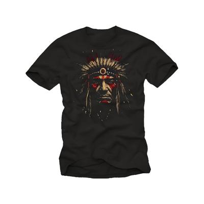 T-shirt Guerriero Nativo Americano - Copricapo con Piume e Design Tribale Indiano, Morbida Maglietta Casual Girocollo Adatta per Essere Indossata Tutto l'Anno, Regalo da Collezione