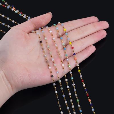 0,5M 1M 2,5mm Edelstahl Kette Farbwürfel Quadrat Glasperlen Kette für Schmuckherstellung DIY Boho Halsketten Armbänder Material