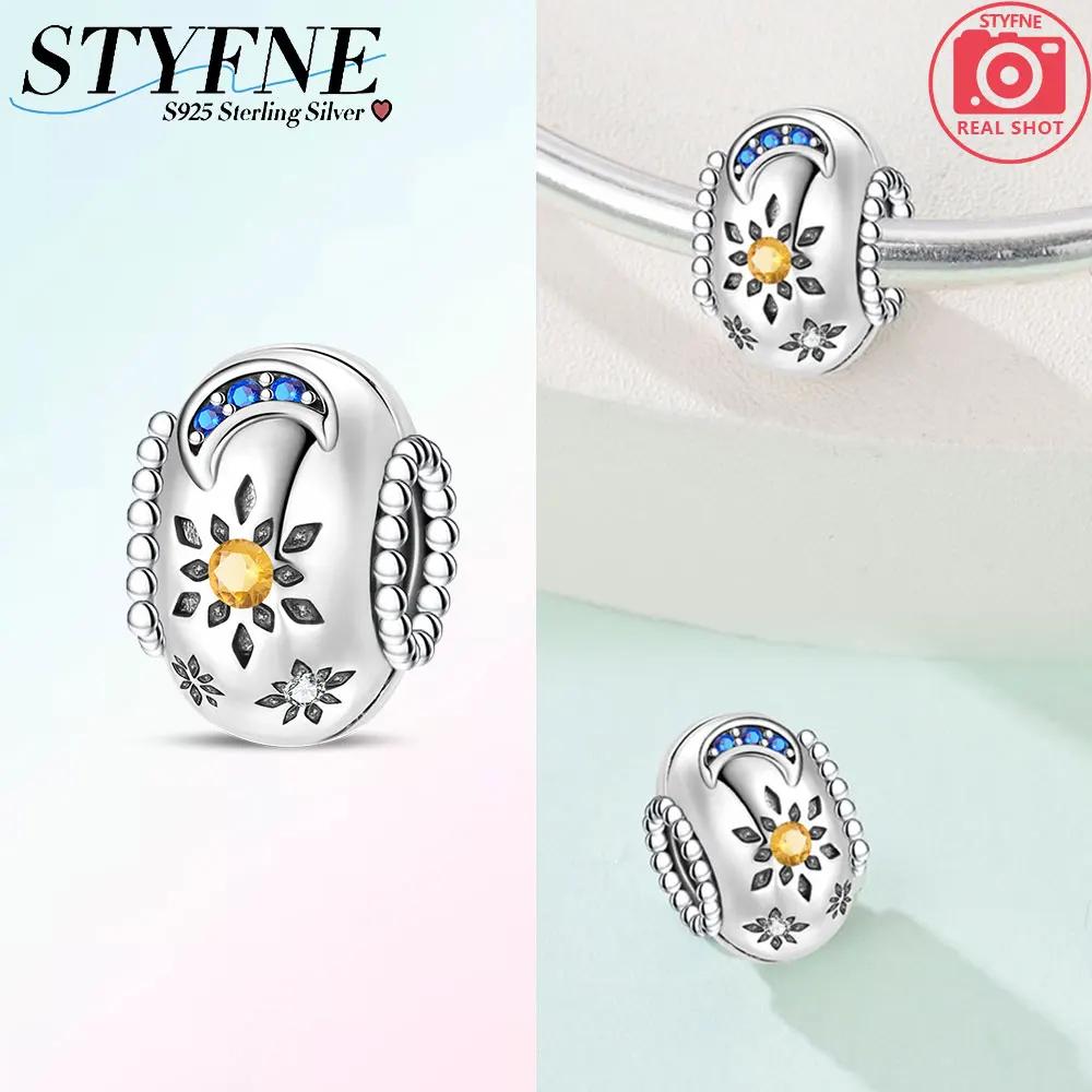 Copper Colored Zircon Paving Star Moon Clip Charms Spacer Beads For Women'S Original Bracelet Jewelry Gift