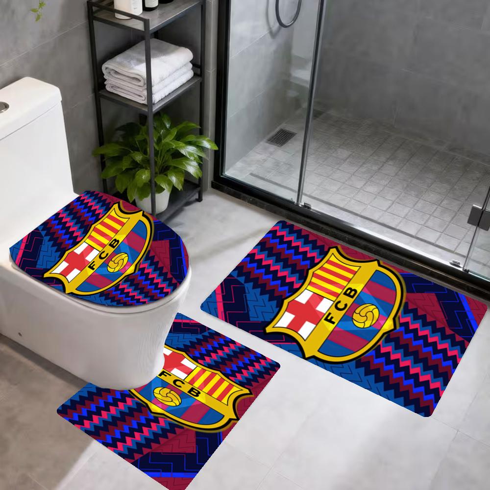 Fc Barcelona 3Pcs Bathroom Mat Set Toilet Lid Cover Ushaped Foot Mat Nonslip Floor Mat Decor For Bathroom