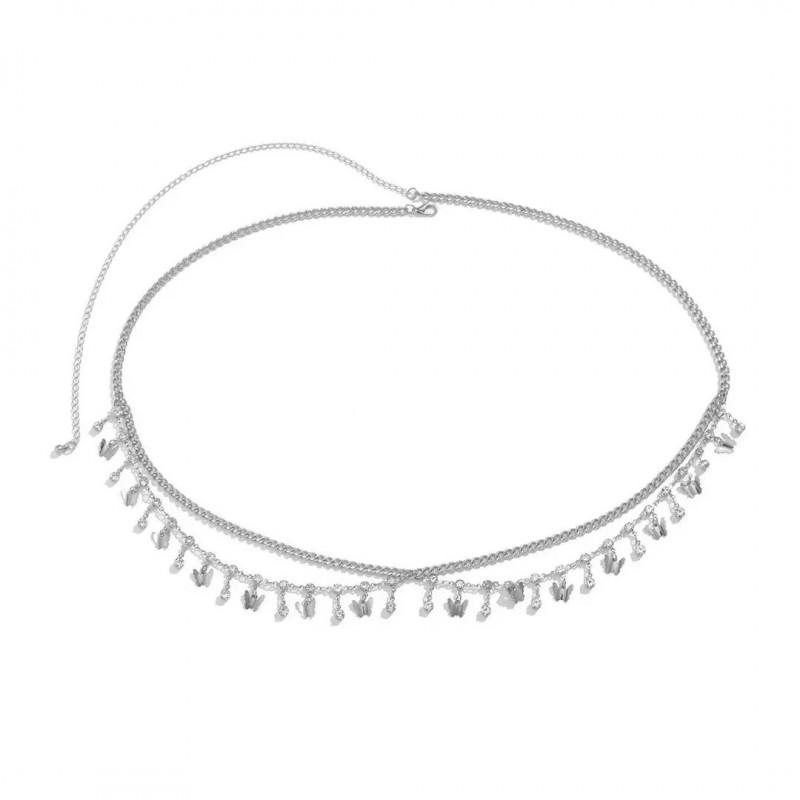 Butterfly Waist Chain Women Boho Beach Multi-Layer Tassel Belt With Rhinestone Accents Bikini Accessory