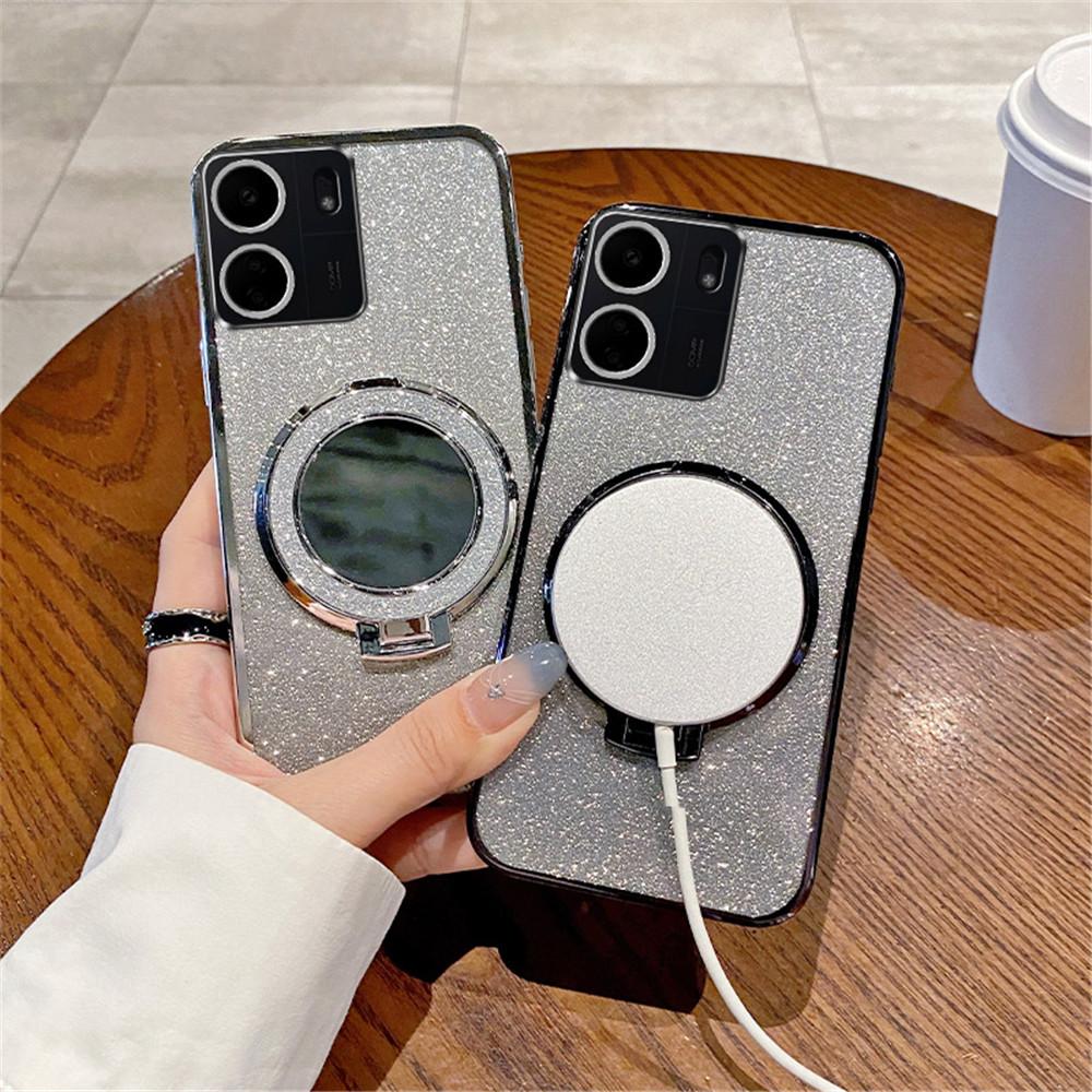 Gradient Glitter Mirror Ring Stand Phone Case For Xiaomi Redmi A3 13C 12 12C 10 10C 10A 9 9C 9A A1 Plus Soft Silicone Back Cover