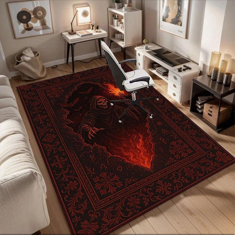 

Dark Fantasy Reaper with Flames Wall Art Print Office Mat Home Decor Office Desk Chair Rugs Chair Carpet for office Chair Mat Gift For Hall 60cm by 90cm