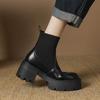 Krazing Pot Microfiber Autumn Winter Shoes Thick High Heels Thick Bottom Size 43 Motorcycle Boots Stretch Knitwear Ankle Boots