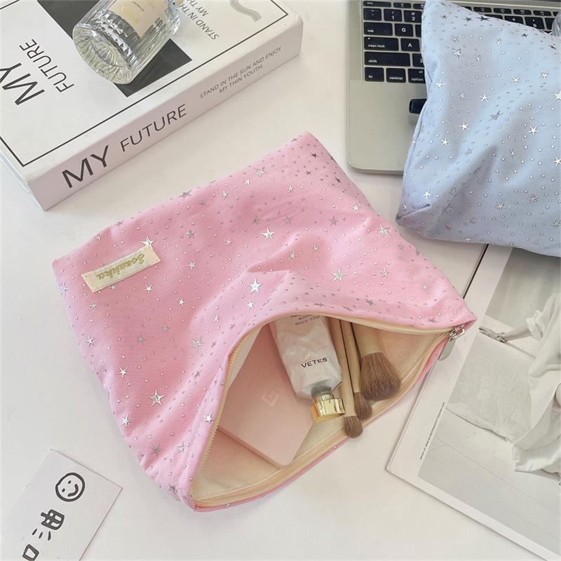 Cute Sweet Star Sequin Cosmetic Bag Large Capacity Portable Travel Storage Bag Women Simple Clutch Bag Girly Toiletry Bags Gifts
