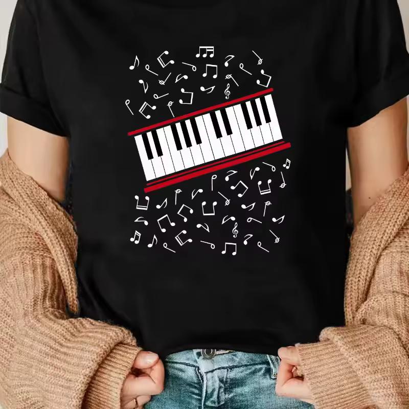 Classic Black and White Piano Key Women's T-shirt Summer New Casual Retro Retro Style Unisex