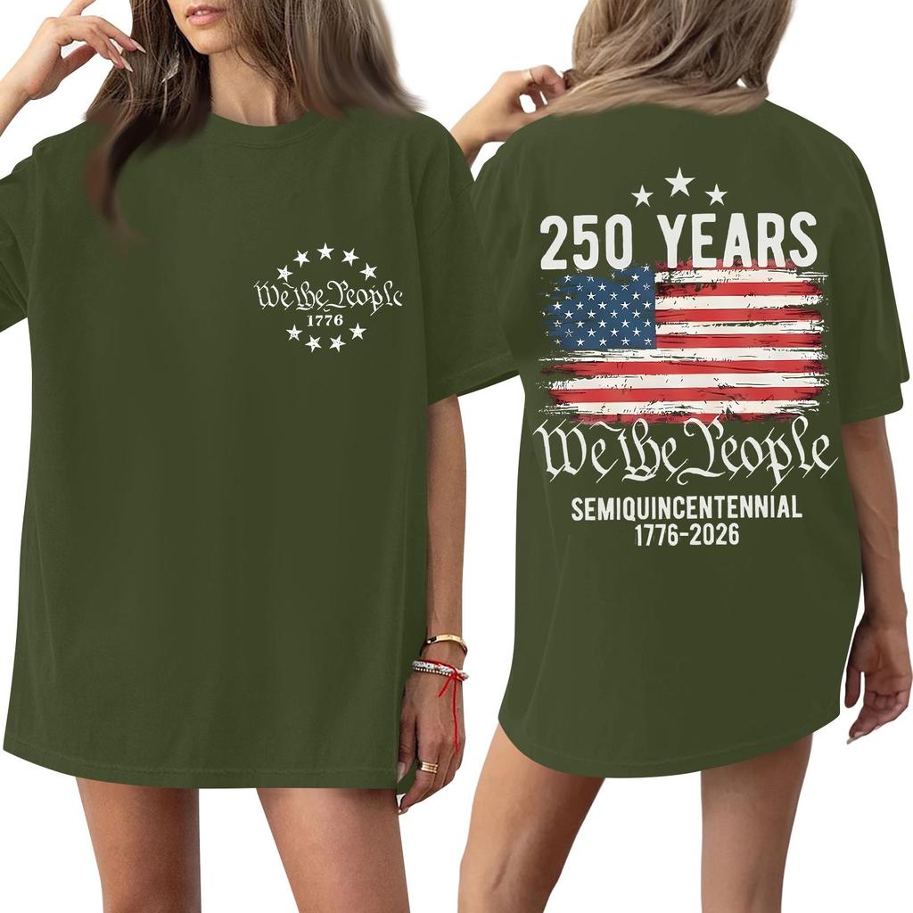 Women's Fashionable Casual Short-Sleeve Round Neck Printed T-Shirt For The 250th Anniversary Of The Founding Of The United States