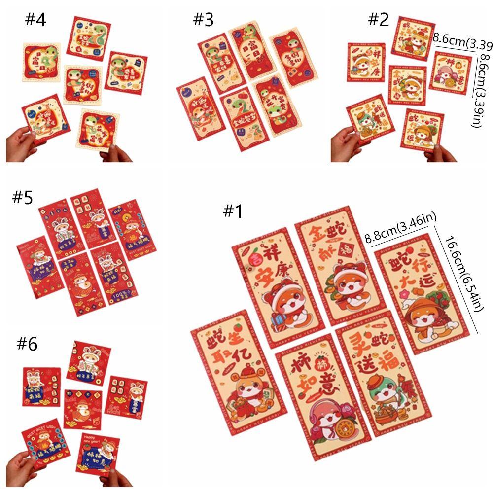 6pcs Cute 2025 Snake Year Red Envelopes Hongbao Good Lucky Red Packets Lucky Money Bag  Graduation