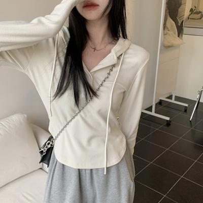 Hooded T-shirt Women's Autumn and Winter New Irregular Slim Casual Student Tops Design Long-sleeved Sweatshirt Trendy