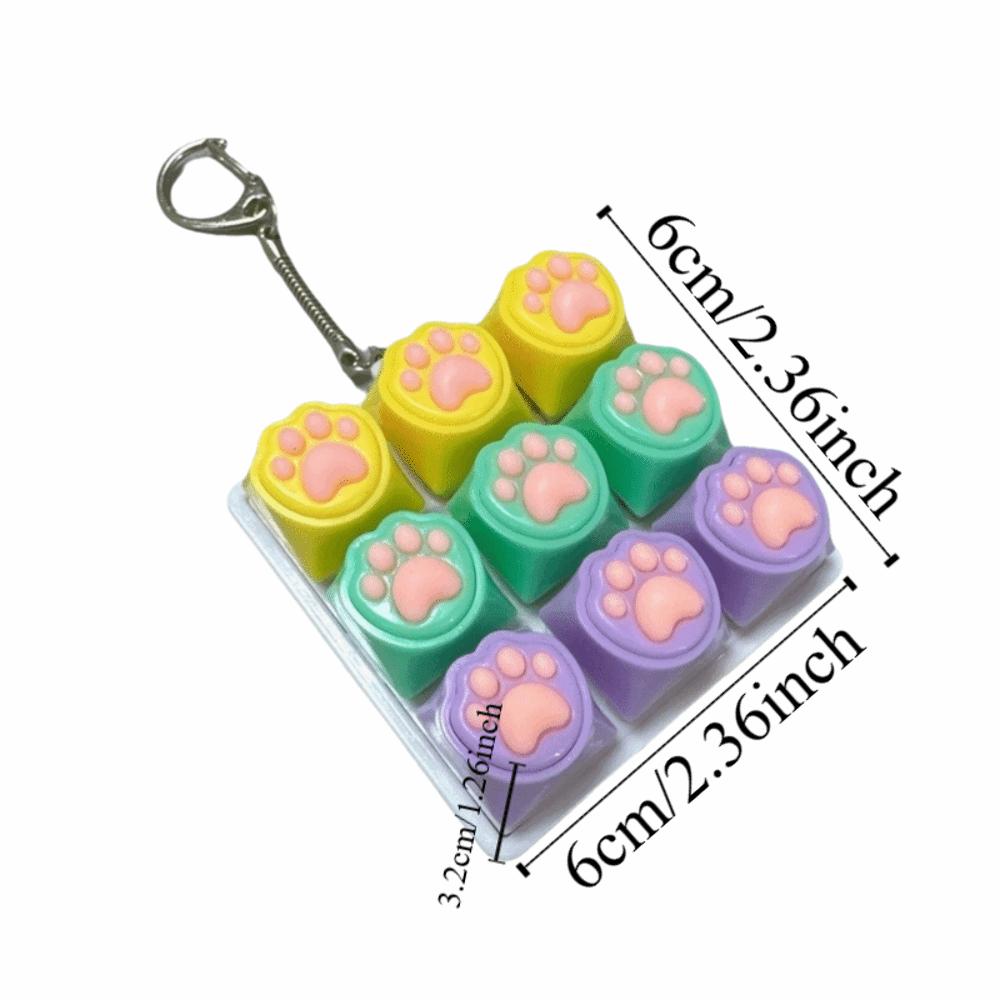 Funny Cat Paw Keychain 9 Keyboard Stress Relief Pendant Calm Decompression Keyring Pass Time