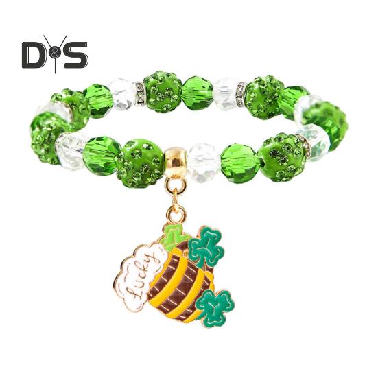 

Браслет из клевера. День Святого Патрика Ирландские бисерные украшения со стеклянными бусинами и подвесками Браслет-талисман на удачу для праздничных торжеств Эластичный клевер C