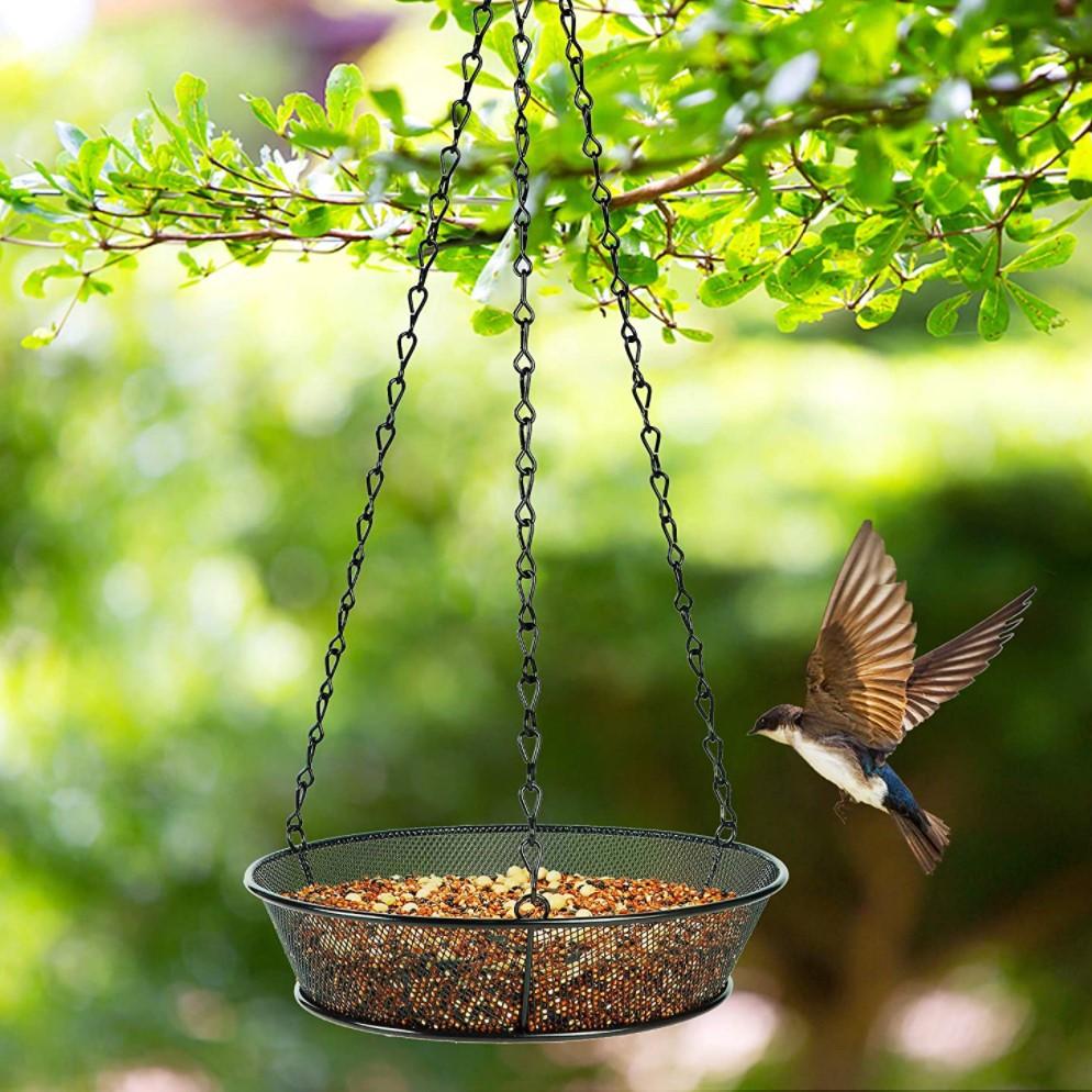 Vintage Hanging Bird Feeder Round Tray Metal Mesh Platform Seed Feeder for Outdoor Feeder Villa Garden Decoration Accessories