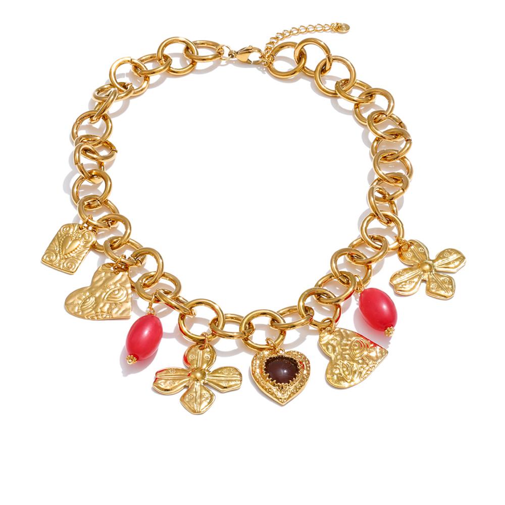 Eetit Stainless Steel Acrylic Metal Flower Heart Pendant Charms Necklace Waterproof Statement Fashion Waterproof Jewelry New