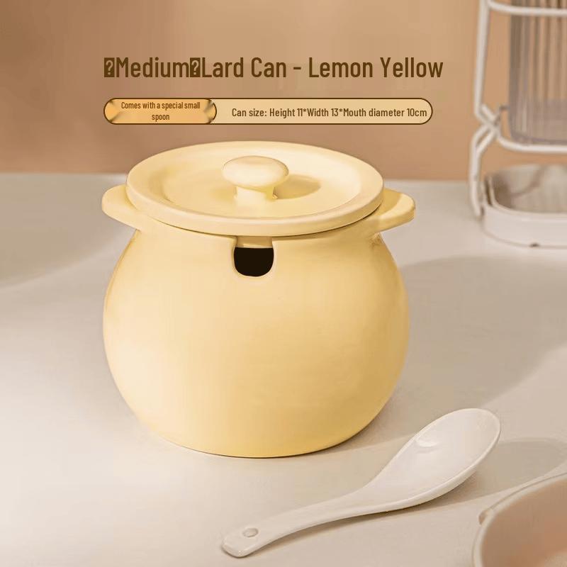 Ruhan Ceramic Lard & Seasoning Jar with Lid and Double Handles