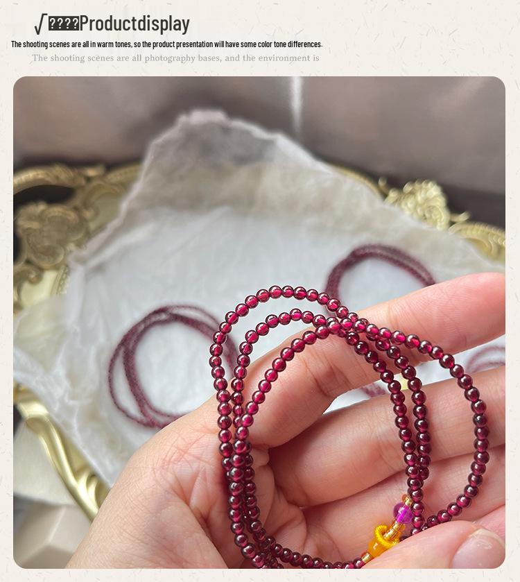 Natural Wine Red Garnet Amber Three-Loop Bracelet for Women - Ancient Hanfu Style Accessories