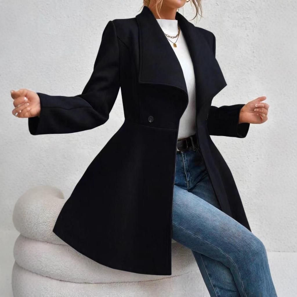 European Autumn/Winter Slim Fit Mid-length Woolen Coat for Women - Elegant Lapel Style