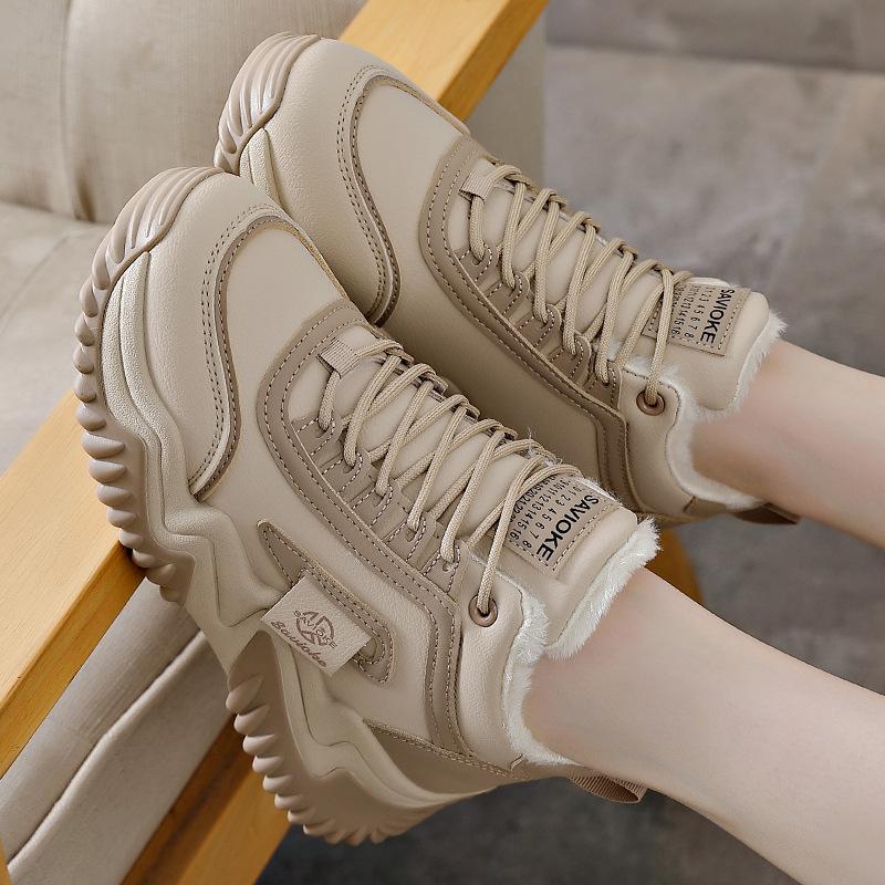 Winter Warm Fleece Sneakers Platform Dad Shoes High Top Single Shoes Board Shoes