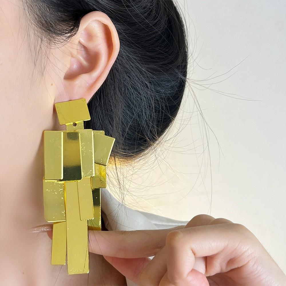 Elegant Exaggerated Ear Studs Zinc Zinc Alloy Square Tassels Eardrops Big Golden Dangle Earrings Girls