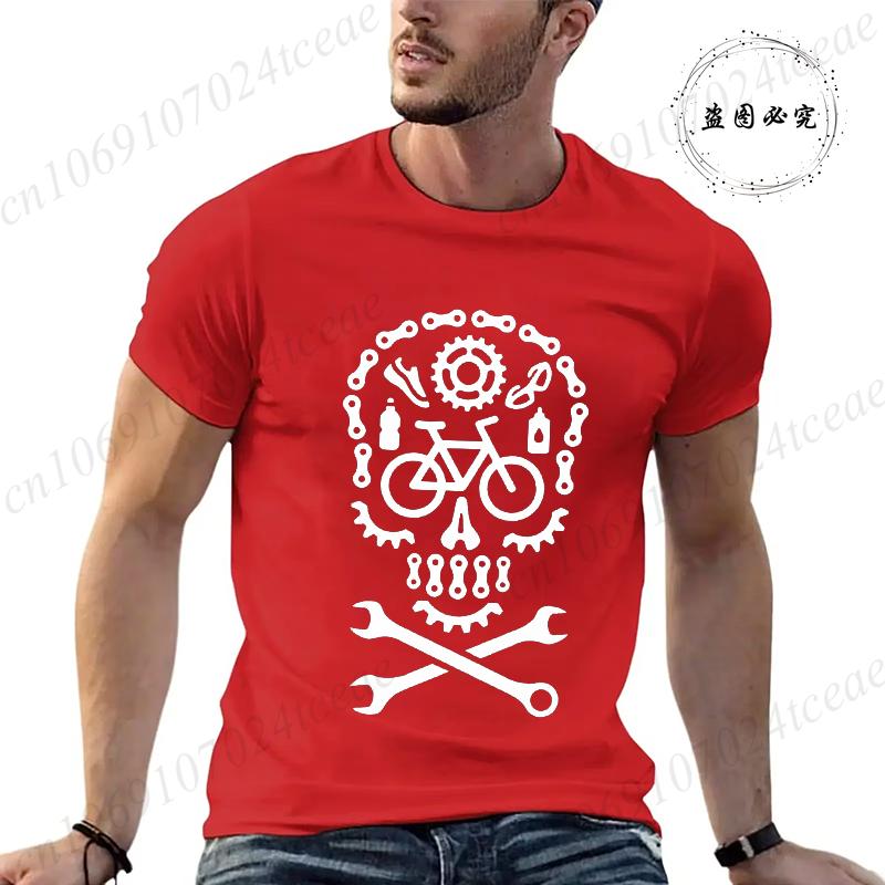Skull Gothic Themed Bicycle Motocross Bicycle Cycling Print Tees New Fashion Brand Casual T-shirt for Men Street Clothing Casual