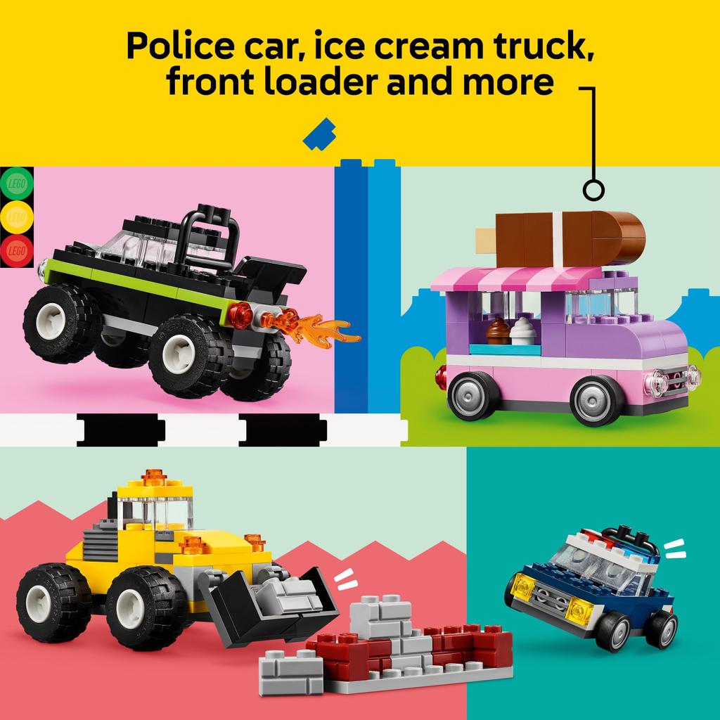 LEGO Classic Creative Vehicles, Colorful Building Blocks, Building Kit, Ice Cream Truck, Police Car, Toy Model City Car, and More, Gift, Toy Cars, for
