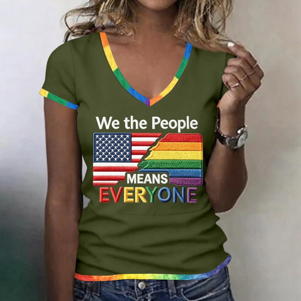 Women's Casual V Neck Short Sleeve T Shirt Patriotic Independence Day Printed Tee Top Lightweight Comfortable Fit