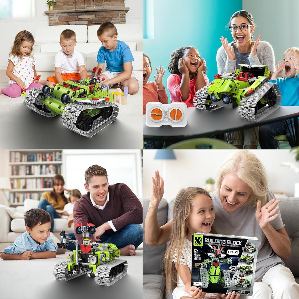 5 In 1 Robot Building Kit for Kids, Educational STEM Building Blocks Set, Remote & APP Control Construction Robot/Tracked Racer/Tank/Bulldozer,