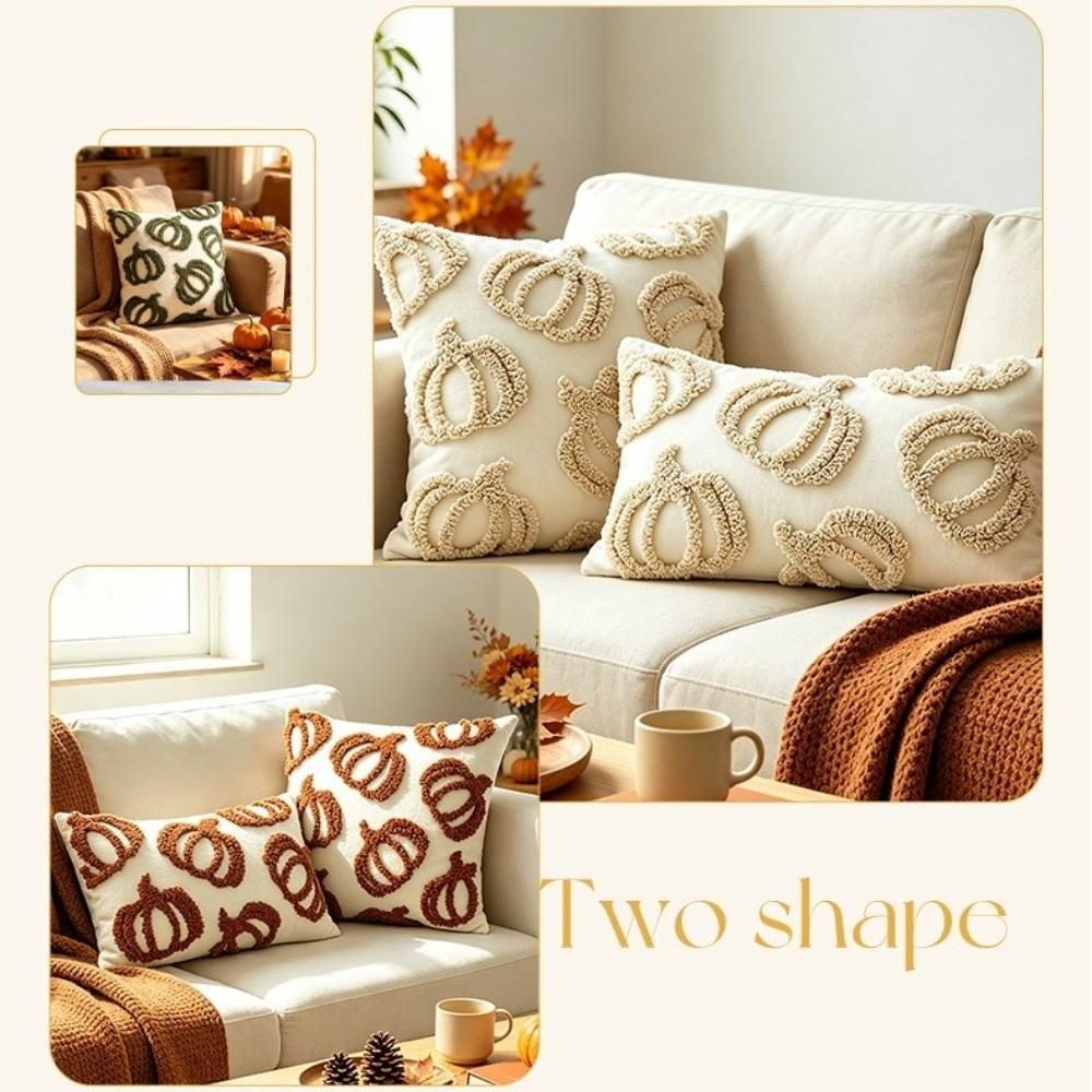 Zipper Closure Throw Pillow Covers Embroidered Pumpkin Fall Pillow Covers Autumn Decor