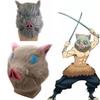 Autentisk Anime Demon Slayer Kimetsu No Yaiba Hashibira Inosuke Gris Cosplay Mask Idealisk För Maskeradfester