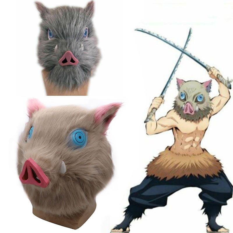 Autentisk Anime Demon Slayer Kimetsu No Yaiba Hashibira Inosuke Gris Cosplay Mask Idealisk För Maskeradfester