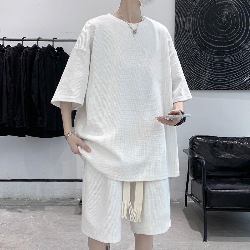 Teen Boys' Trendy Waffle Knit Summer Sports Set - Shorts & Short Sleeve T-shirt