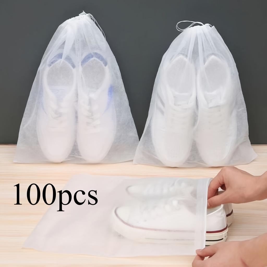 Premium White Shoe Storage Bags Durable Non-Woven, Drawstring Closure, Anti-Yellow, Moisture Guard, Perfect for Travel Shoes Non-Dust