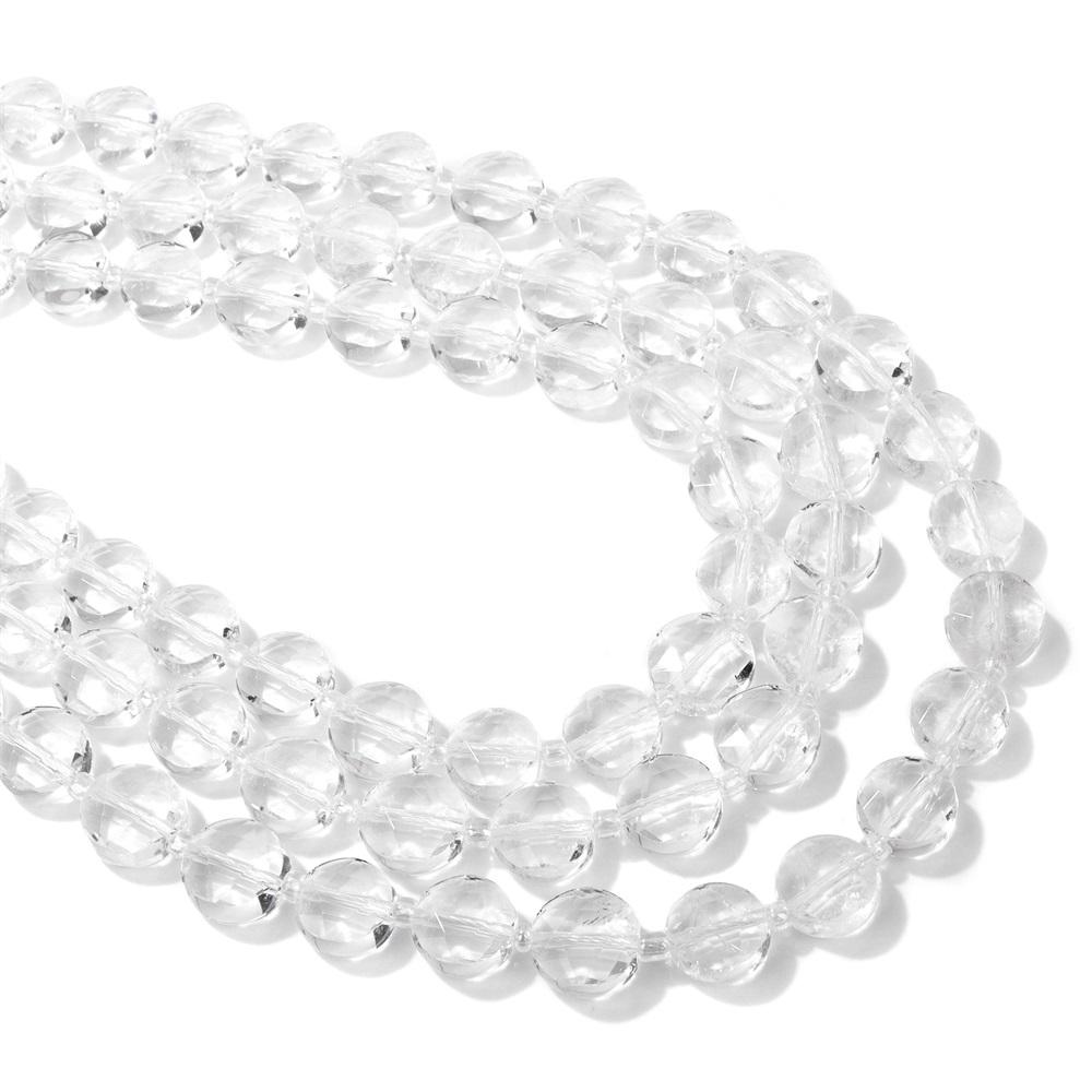 10MM Transparent Faceted Coin Shape Natural Crystal Clear Quartz Stone Beads Loose Flat Spacer Round Beads For Jewelry Making About 15pcs