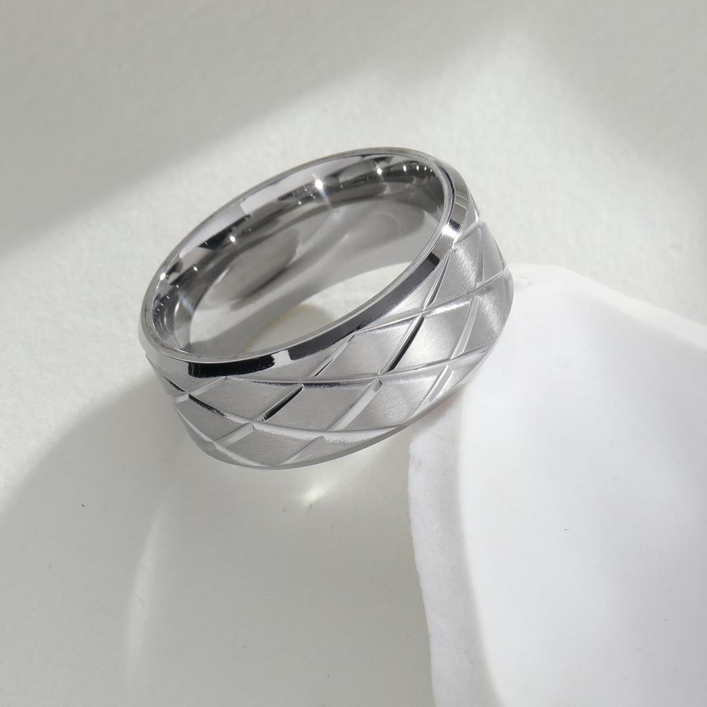 Diamond Pattern Couple Ring Carved Small Fragrance Style Titanium Steel Ring