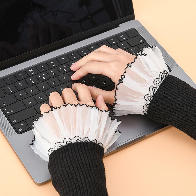 Korean Lace Shirt Detachable Fake Cuffs Sleeves Layer Pleated Ruched False Cuffs Sweater Blouse Wrist Warmers
