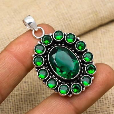 Gemma Diopside Cromato Argento Sterling 925 Fatto a Mano Ciondolo Adorabile Per Regalo di Matrimonio