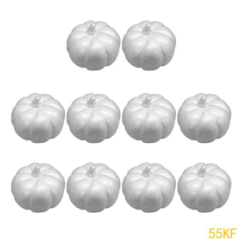 55KF 10Pcs Artificial Pumpkins 8cm OR 10cm White Foam Pumpkins for Fall Festival Thanksgiving Home Party Table Decoration
